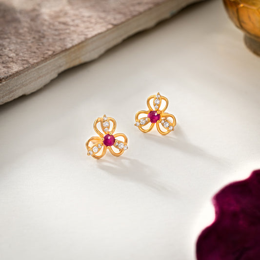 Pair of Golden Earrings with Ruby Stones Variants