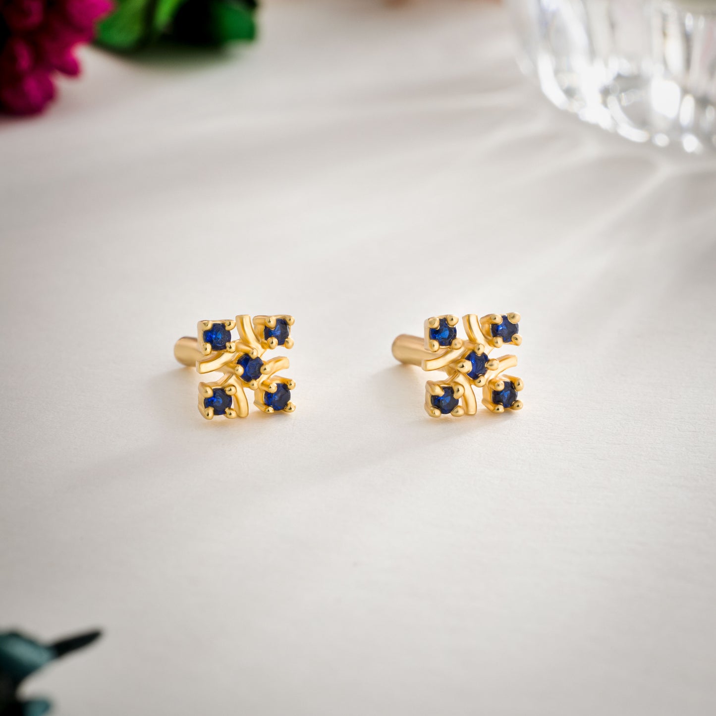 blue mosaic square studs