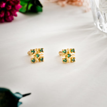 Green Mosaic Square Studs