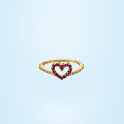 Golden Ring with a Heart Shaped Ruby Stone