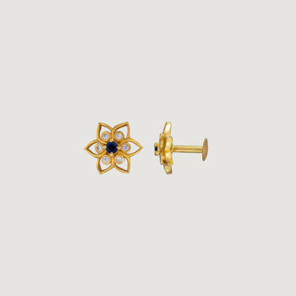 Golden Earring with a Sapphire Stone