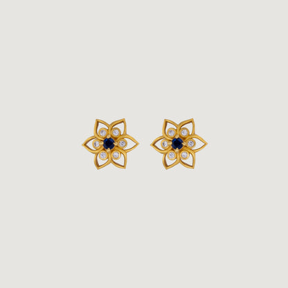 Golden Earring with a Sapphire Stone