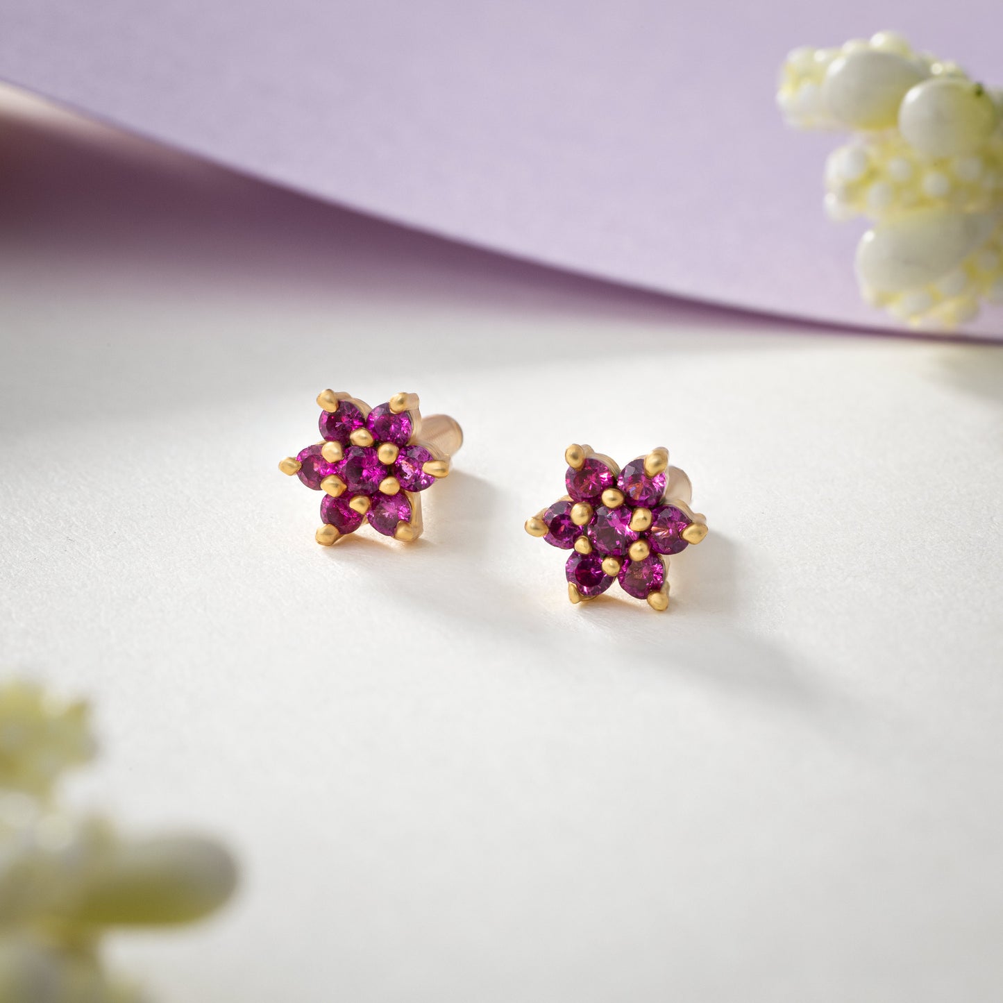 red bloom petite studs