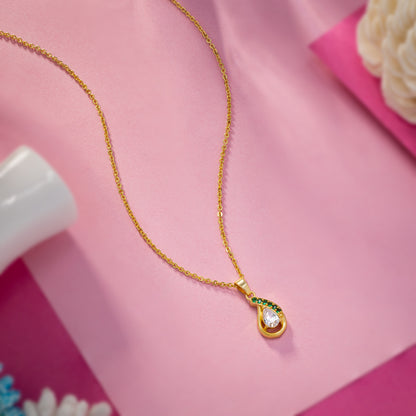 Golden Necklace with a Stone Pendant