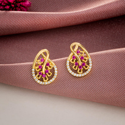 Pair of Golden Earrings with Ruby and Diamonds