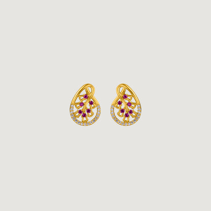 Pair of Golden Earrings with Ruby and Diamonds