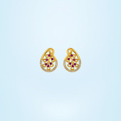 Pair of Golden Earrings with Ruby and Diamonds