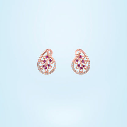 Rose Gold Earrings with Ruby and Diamonds