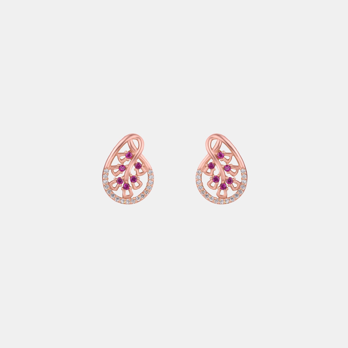 rose gold earrings with ruby and diamonds