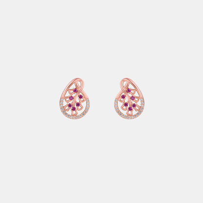 Rose Gold Earrings with Ruby and Diamonds