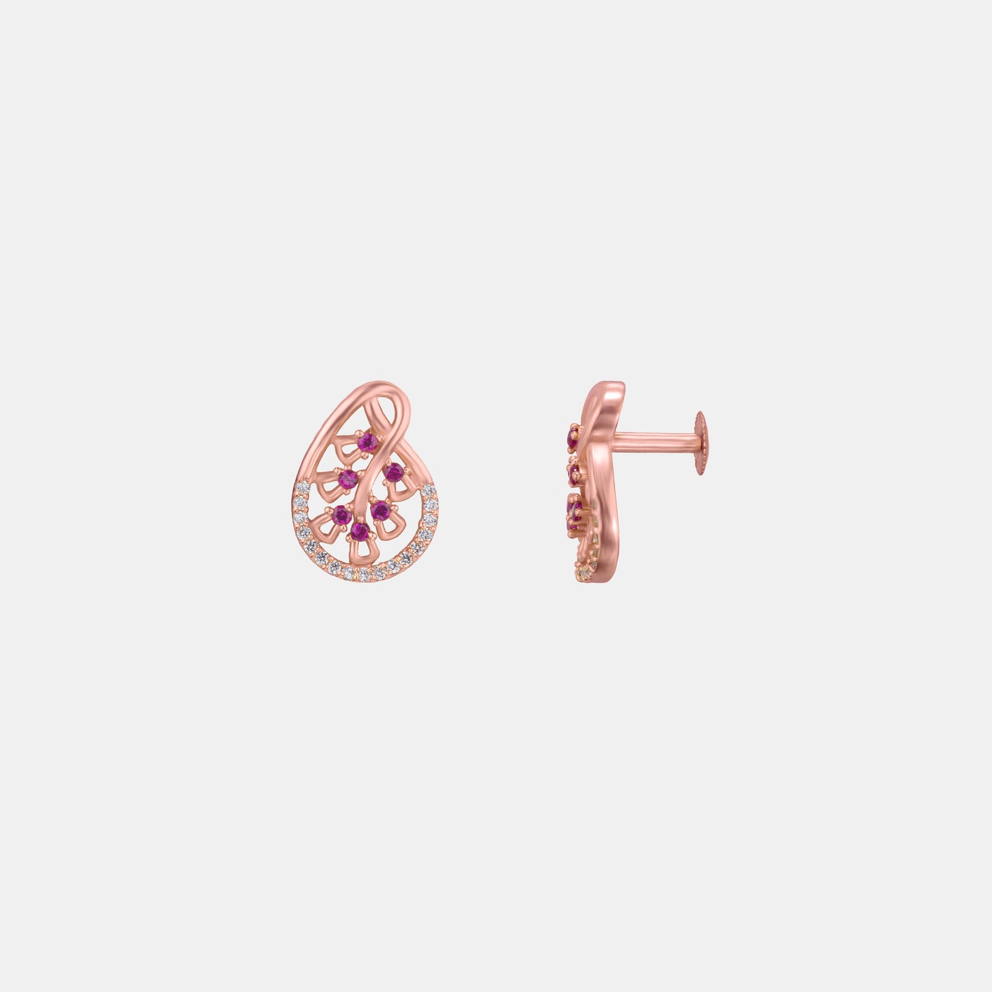 rose gold earrings with ruby and diamonds