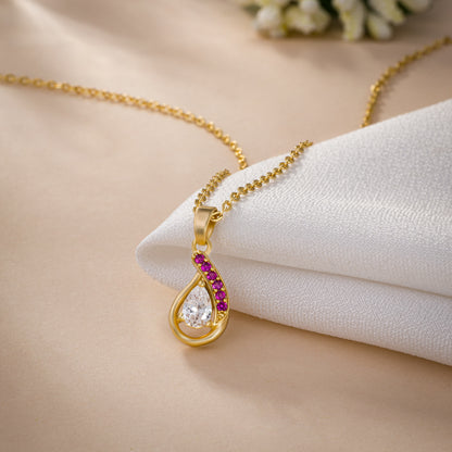 Golden Necklace with a Stone Pendant