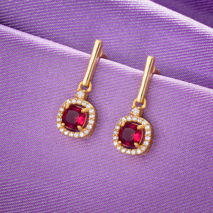 Pair of Earrings with a Ruby Stone and Diamonds