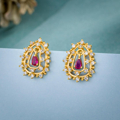 Red Sapphire Halo Stud