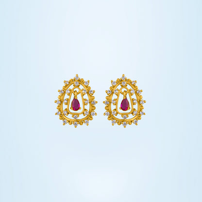 Red Sapphire Halo Stud