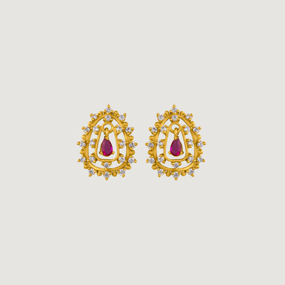 Red Sapphire Halo Stud