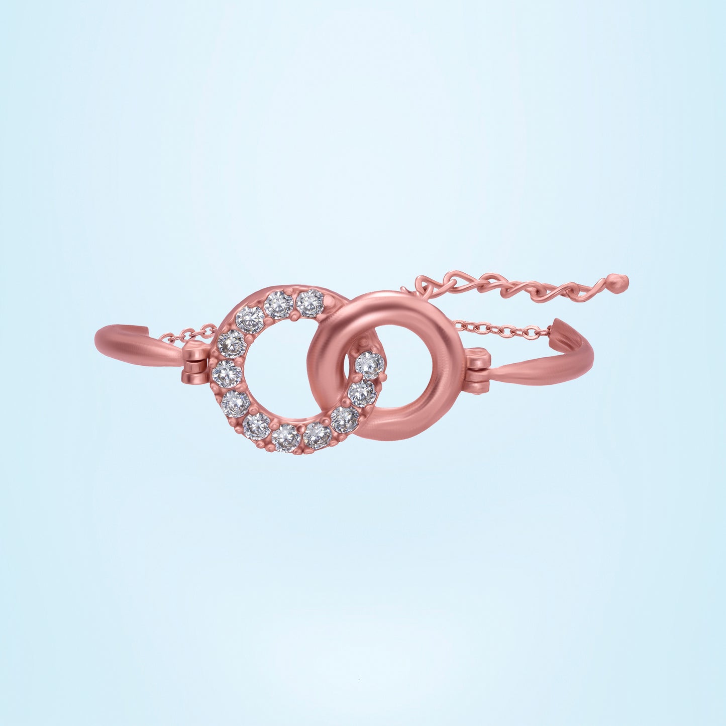 rose gold bracelet with a chain and a crystal stone