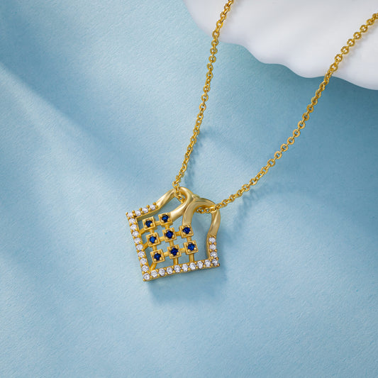 Golden Necklace with a Diamond Pendant