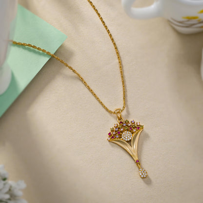 Golden Necklace with Intricate Flower Design