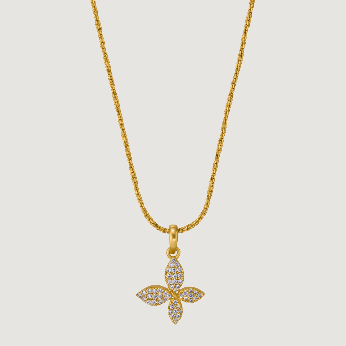 golden necklace with a diamond butterfly pendant