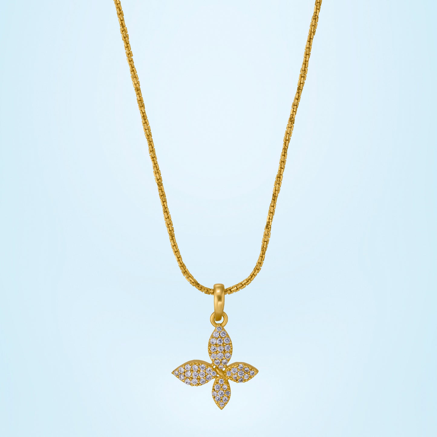 golden necklace with a diamond butterfly pendant