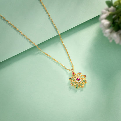 Golden Necklace with a Flower Design and Multi Colored Stones