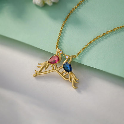 Golden Necklace with a Bird and a Heart