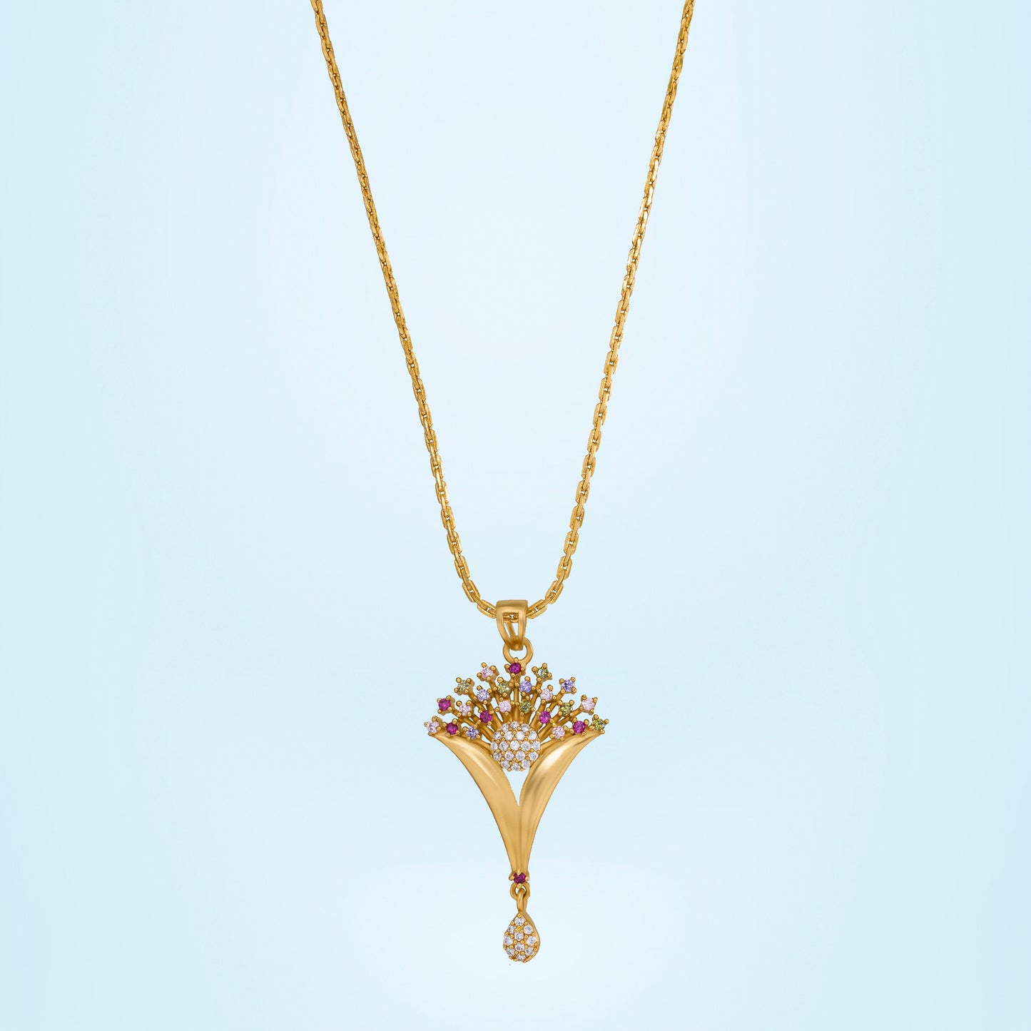 golden necklace with intricate flower design