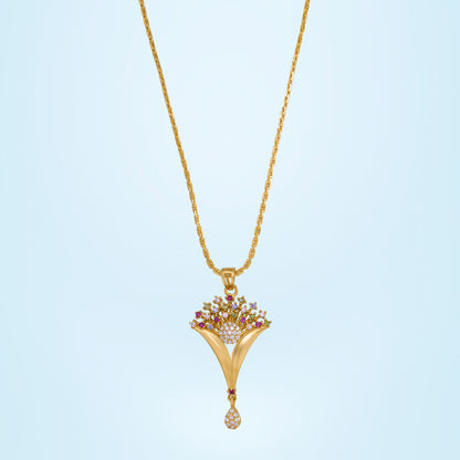 Golden Necklace with Intricate Flower Design