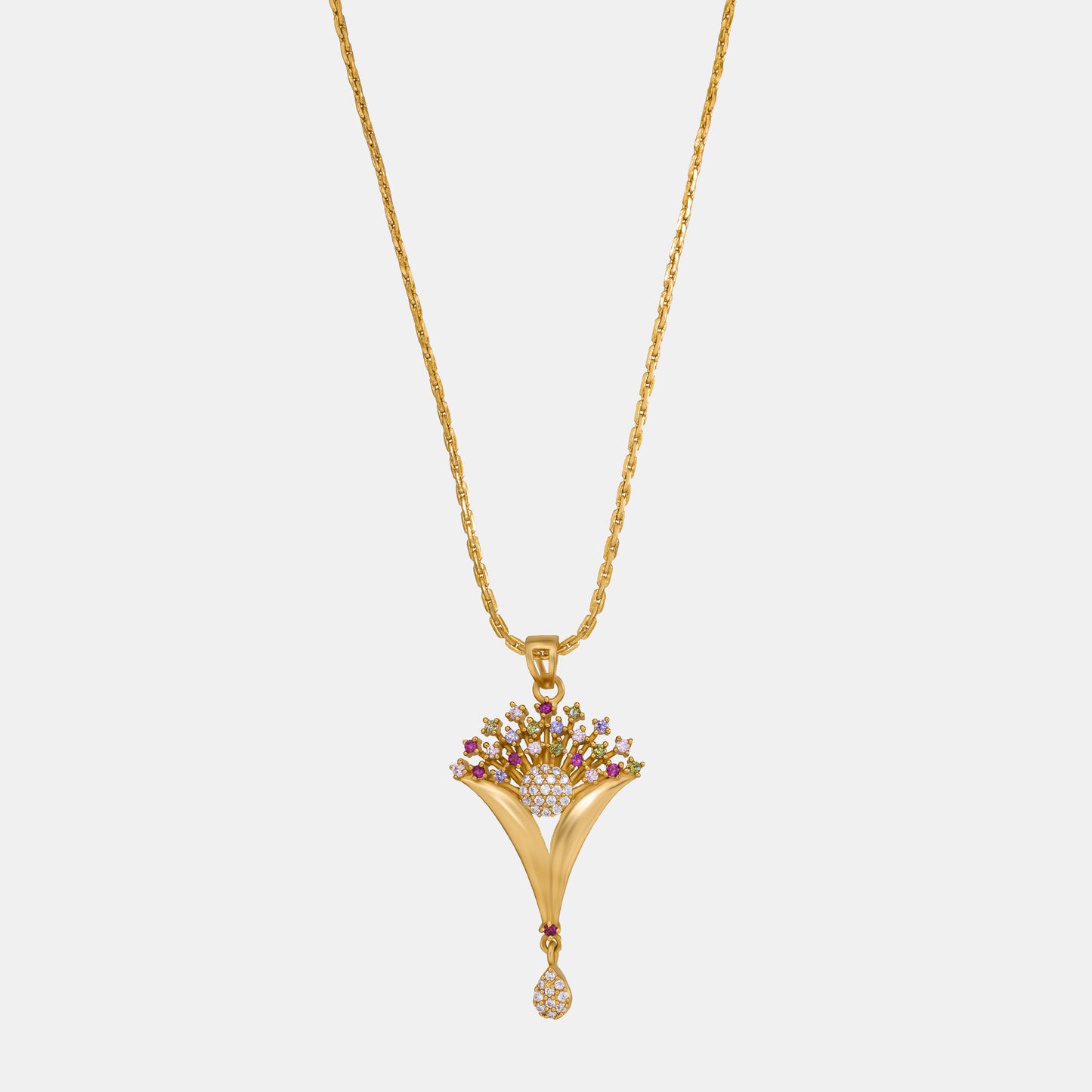 golden necklace with intricate flower design