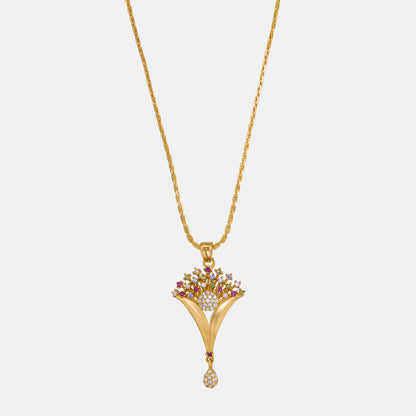 Golden Necklace with Intricate Flower Design