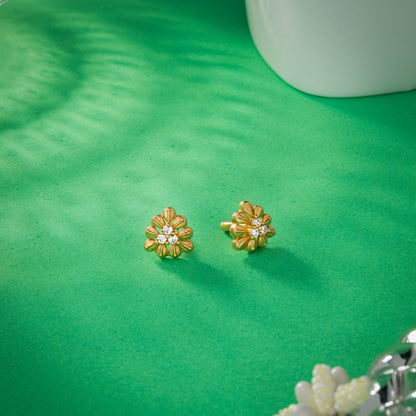 Pair of Golden and Flower Earrings