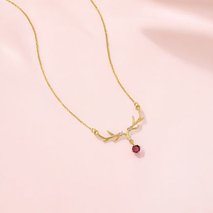 The Golden Deer Necklace with a Stone