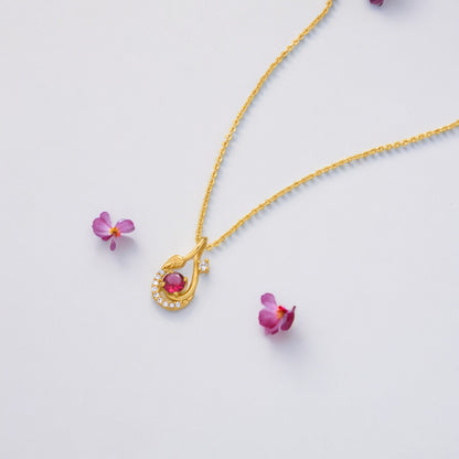 Golden Necklace with a Stone and Diamonds