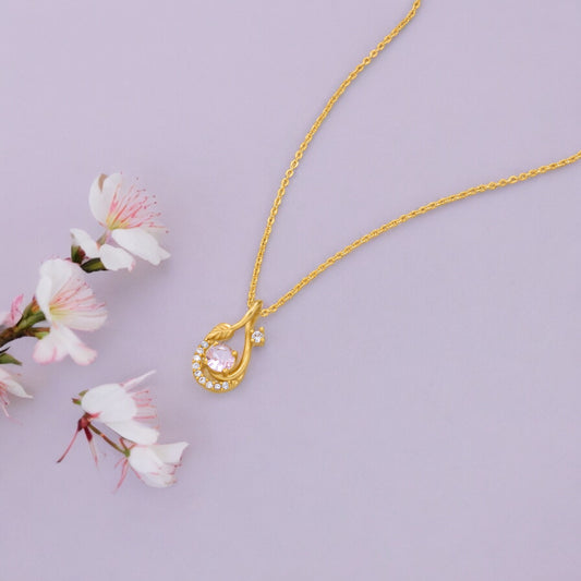 Golden Necklace with a Stone and Diamonds