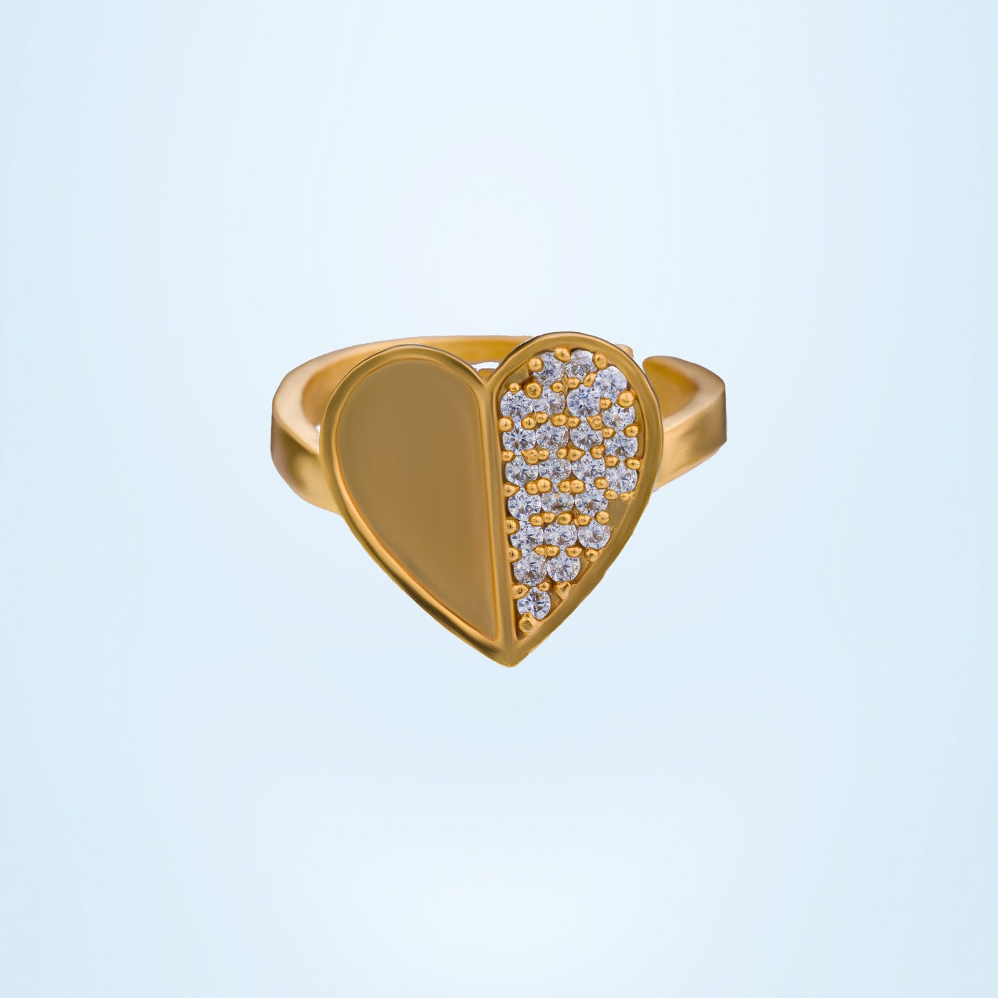 golden ring with a heart diamonds