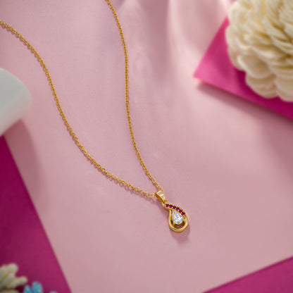 Golden Necklace with a Stone Pendant