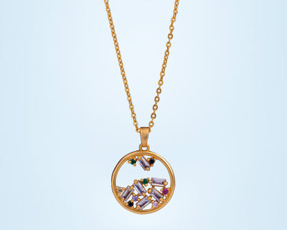 Golden Necklace with Multi Colored Stones