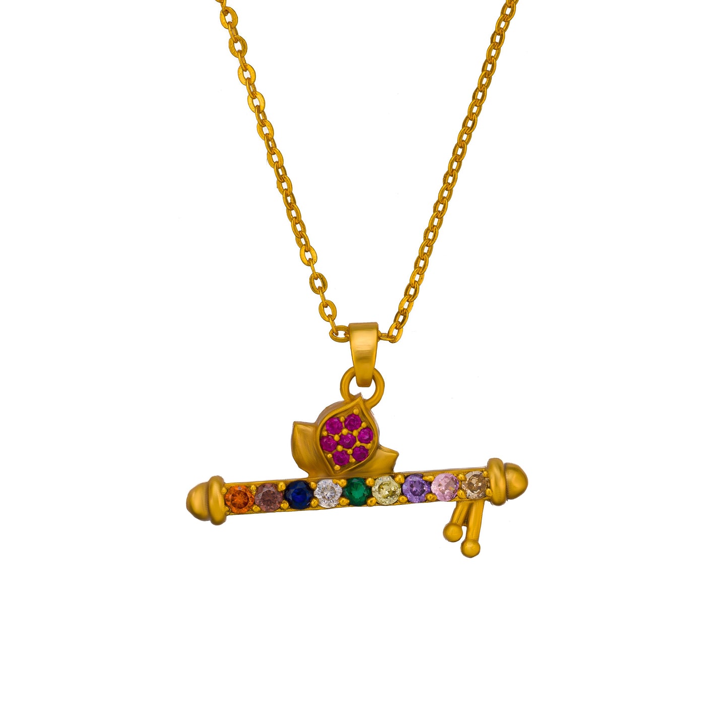 golden necklace with a flute pendants