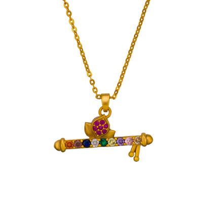 Golden Necklace with a Flute Pendants