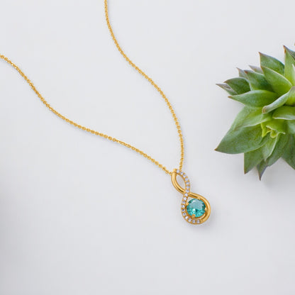 Golden Necklace with a Stone and Diamonds