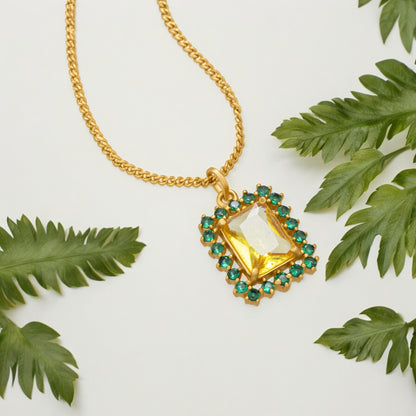 Golden Necklace with a Two Color Stone