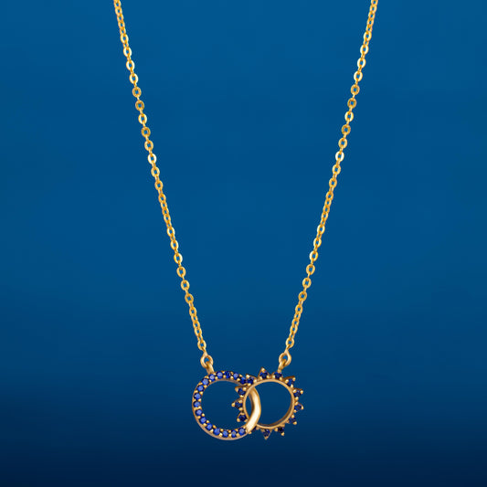 Sun and Moon Eternity Golden Necklace with Stones