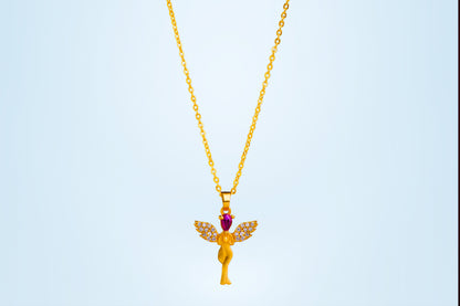 Golden Necklace with a Purple Stone Angel