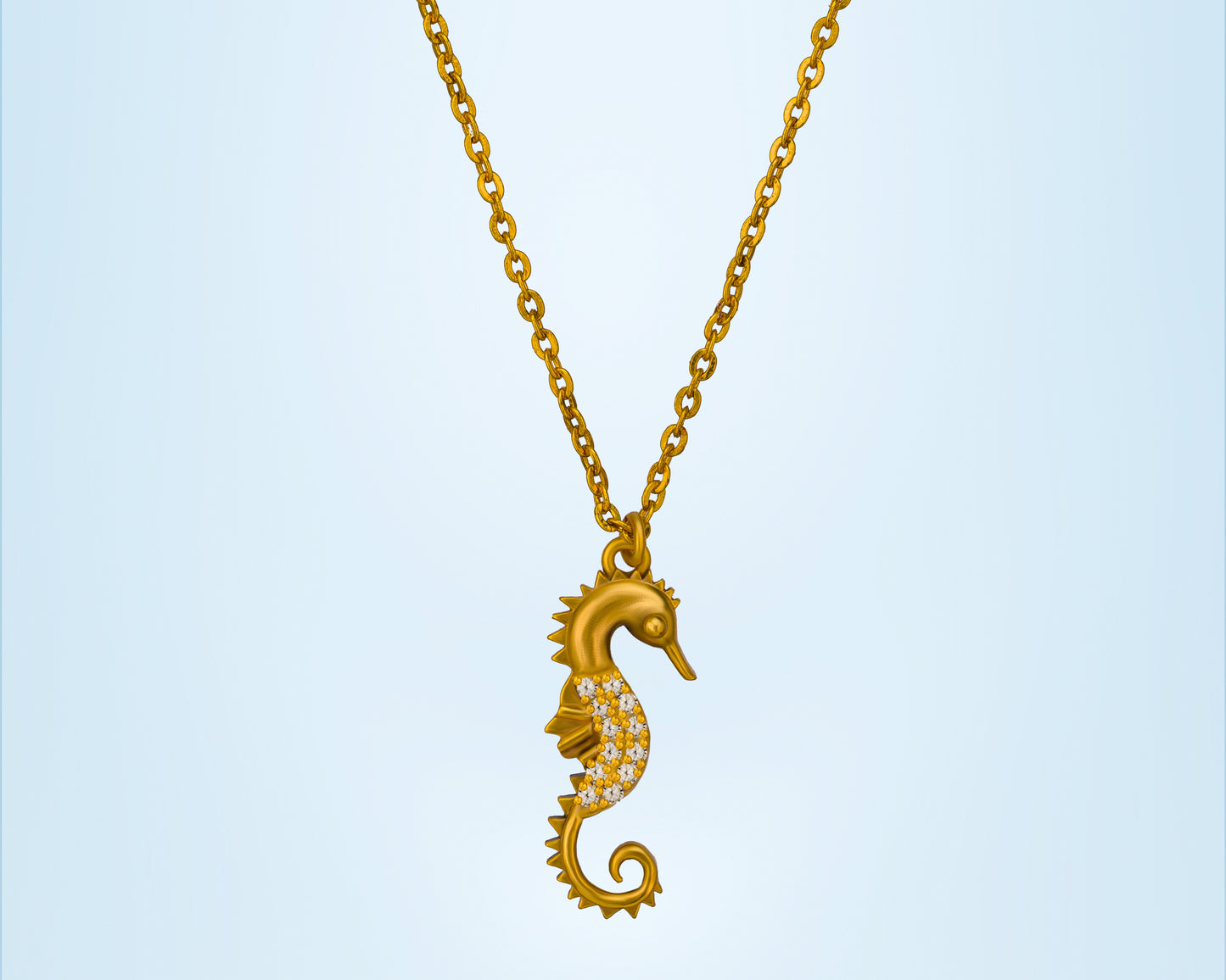 golden necklace with a seahorse