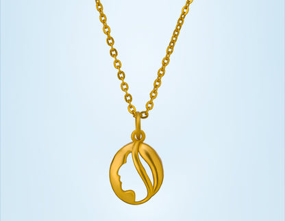 Golden Necklace with a Woman Head Pendant