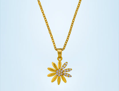 Golden Necklace with a Flower Pendant