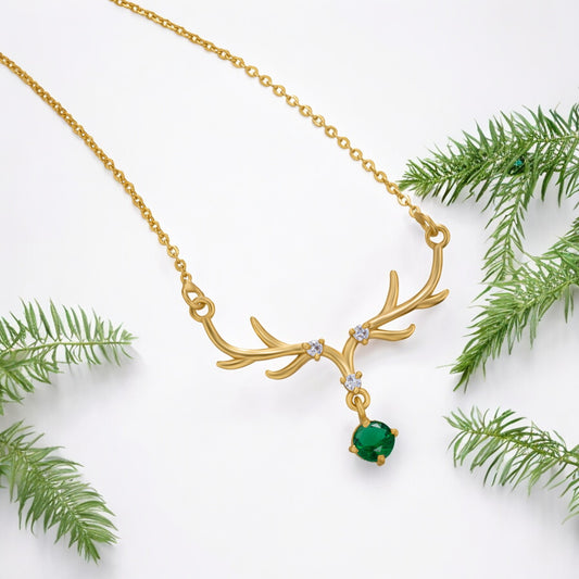 The Golden Deer Necklace with a Stone