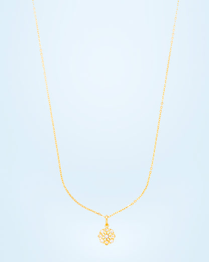 Golden Flower Necklase with White Stones