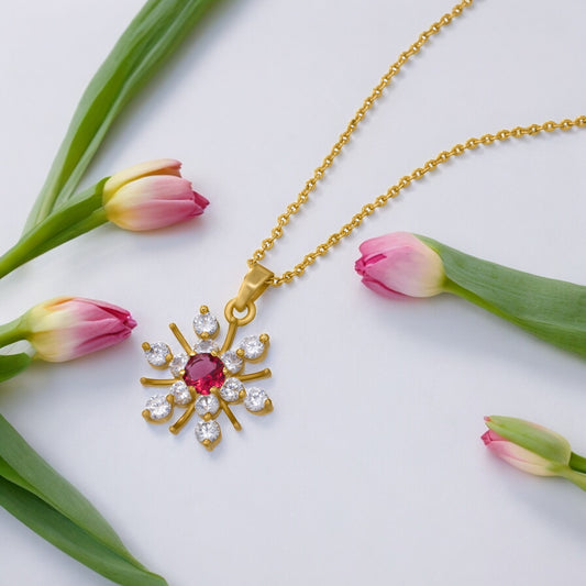 Golden Necklace with a Stone and Diamonds